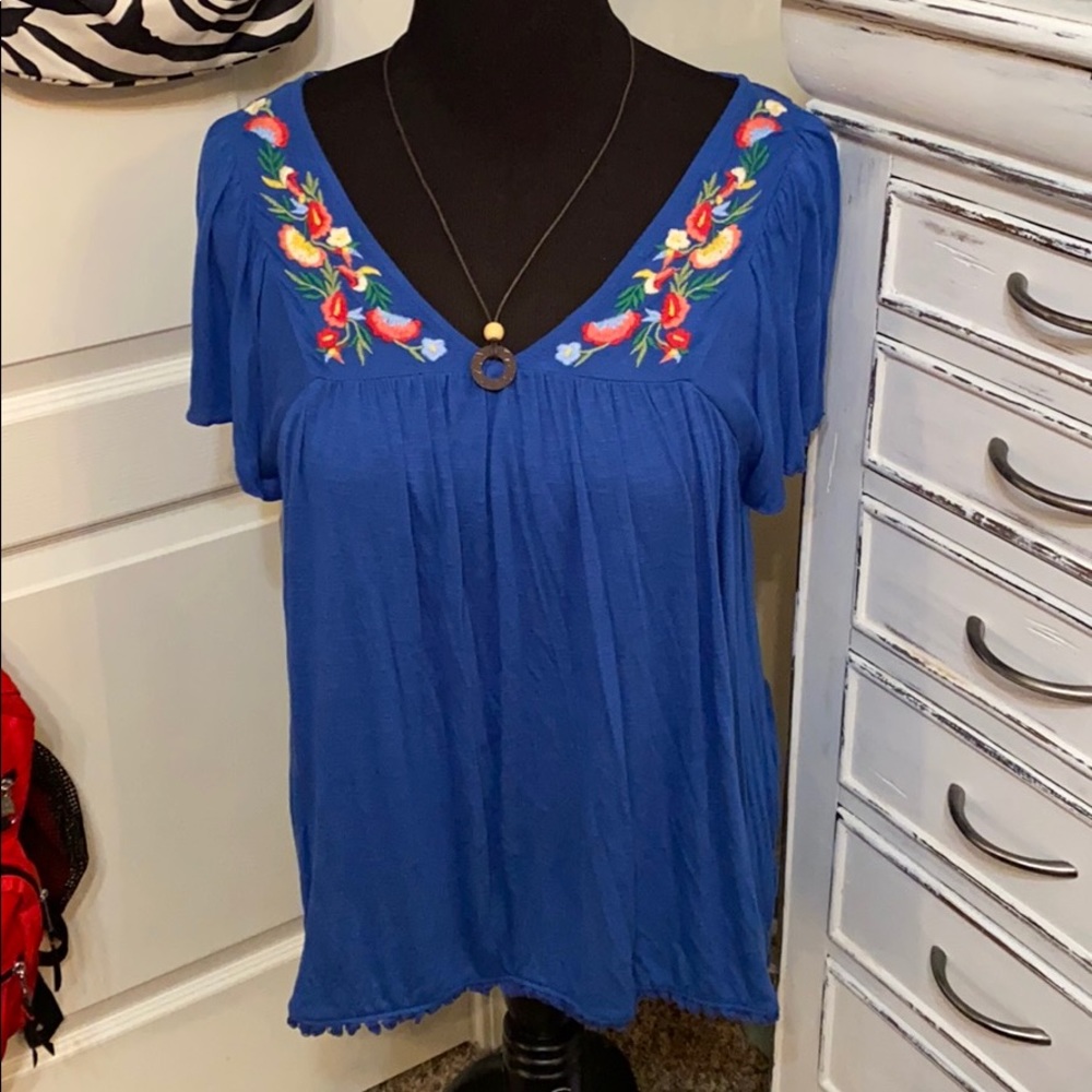 Vintage America Blues embroidered blue blouse